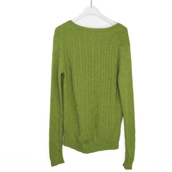 Ann Taylor LOFT Sheen Green V-Neck Cable Knit Sweater Medium - Picture 3 of 6